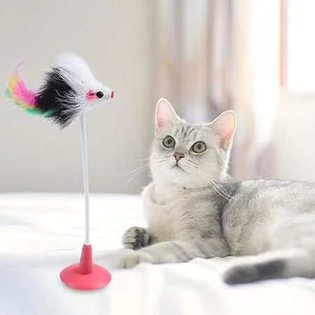 CAT TOY STICK WAND WITH BELL MOUSE CAGE - ACCESSORIES