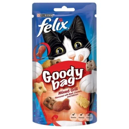FELIX GOODY BAGS MIXED GRILL [ BEEF,CHICKEN & SALMON FLAVOUR ]60GRAMS - CATS